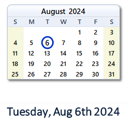 August 6, 2024 calendar