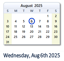 6 August 2025 calendar