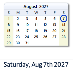 7 August 2027 calendar