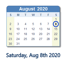 August 8, 2020 calendar