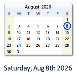 8 August 2026 calendar