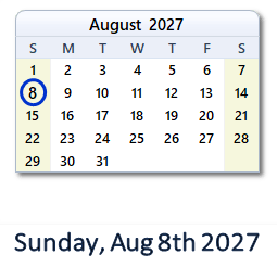 August 8, 2027 calendar