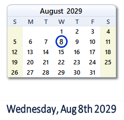 August 8, 2029 calendar