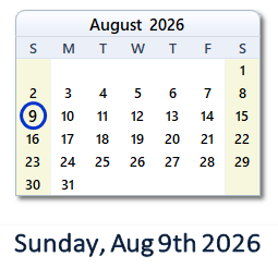August 9, 2026 calendar