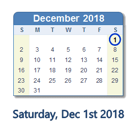 December 1, 2018 calendar