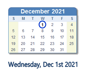 December 1, 2021 calendar