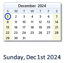 1 December 2024 calendar