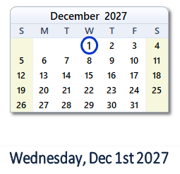 December 1, 2027 calendar