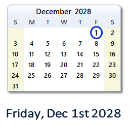 December 1, 2028 calendar
