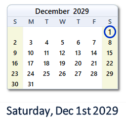 December 1, 2029 calendar