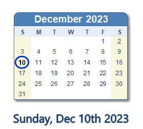 December 10, 2023 calendar