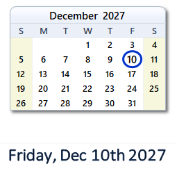 10 December 2027 calendar