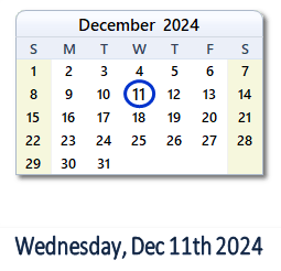 December 11, 2024 calendar