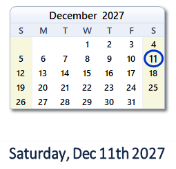 December 11, 2027 calendar