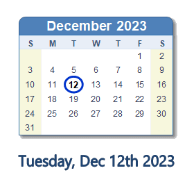 December 12, 2023 calendar