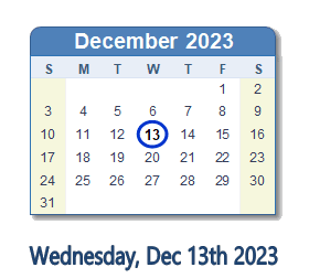 December 13, 2023 calendar
