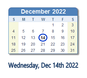 December 14, 2022 calendar