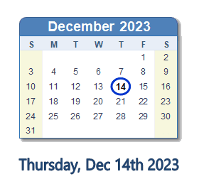 December 14, 2023 calendar
