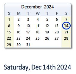 14 December 2024 calendar