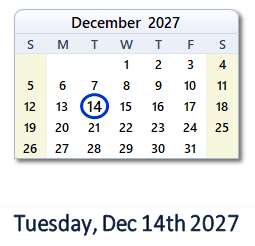 14 December 2027 calendar