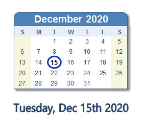 December 15, 2020 calendar