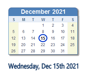 15 December 2021 calendar
