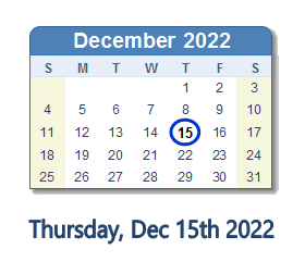 December 15, 2022 calendar