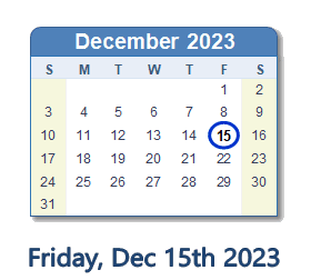 December 15, 2023 calendar