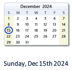 15 December 2024 calendar