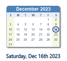 16 December 2023 calendar