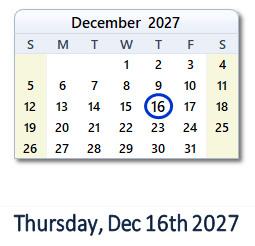16 December 2027 calendar