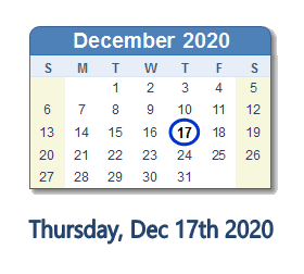 December 17, 2020 calendar