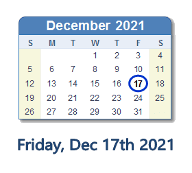 December 17, 2021 calendar