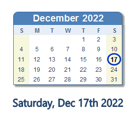 17 December 2022 calendar