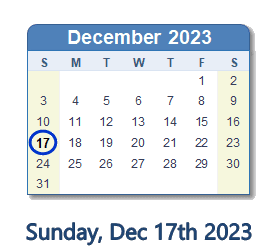 December 17, 2023 calendar