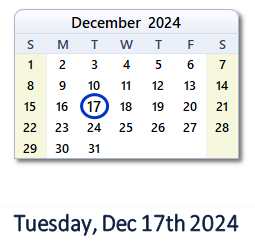 17 December 2024 calendar