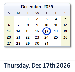 17 December 2026 calendar