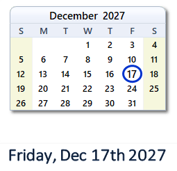 17 December 2027 calendar