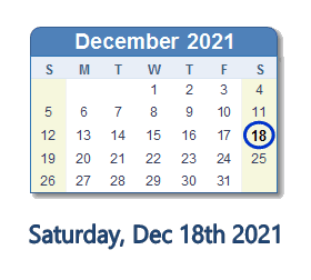 December 18, 2021 calendar