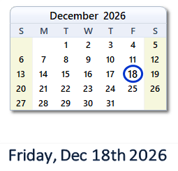 December 18, 2026 calendar