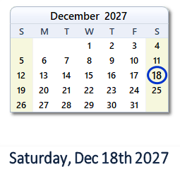 December 18, 2027 calendar