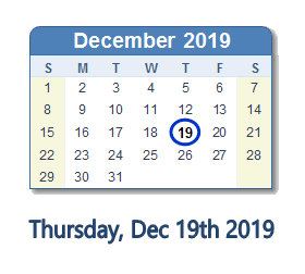 December 19, 2019 calendar