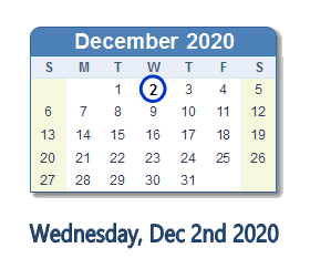 December 2, 2020 calendar