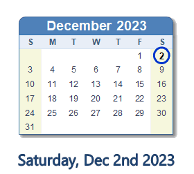 December 2, 2023 calendar