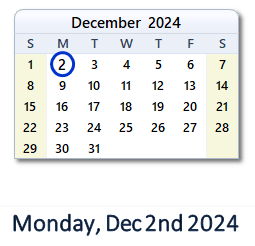 December 2, 2024 calendar