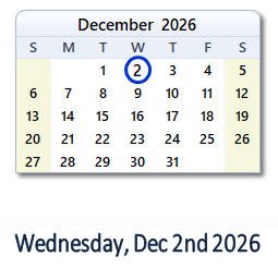December 2, 2026 calendar
