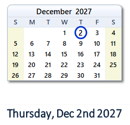2 December 2027 calendar
