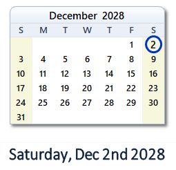 December 2, 2028 calendar