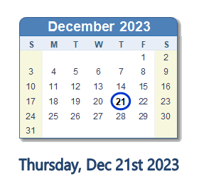 21 December 2023 calendar