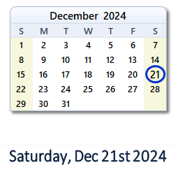 21 December 2024 calendar